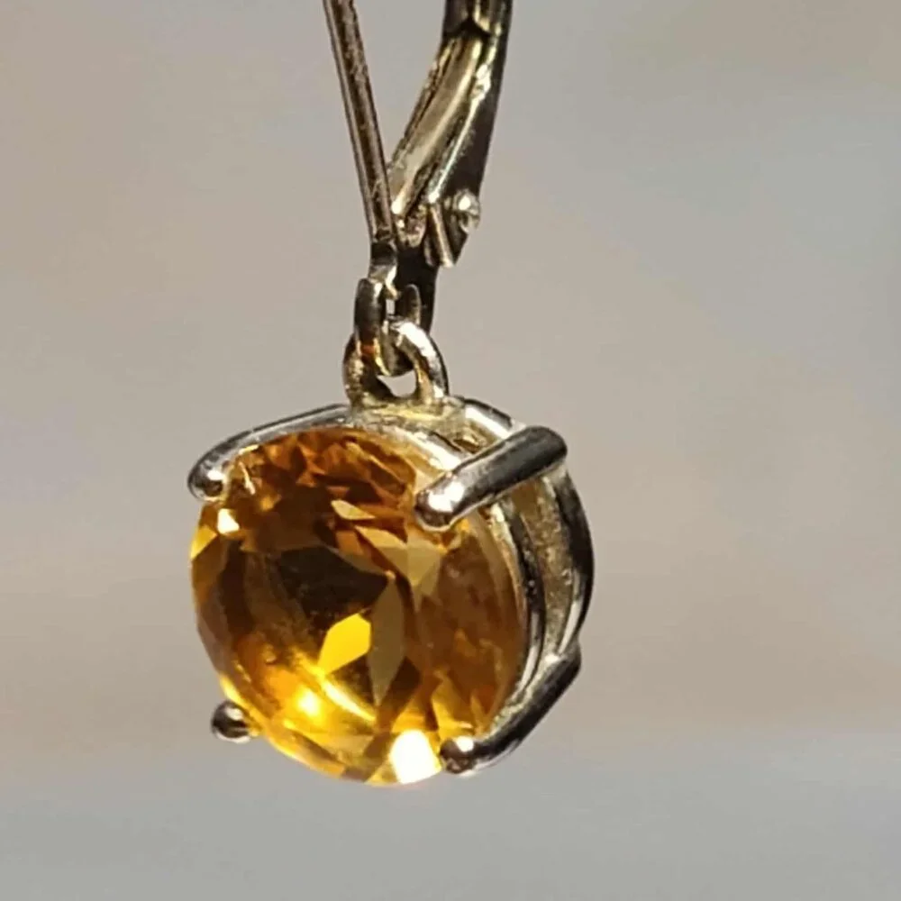 3.75ctw round Brazilian Citrine, Rhodium over .925 sterling dangle earrings